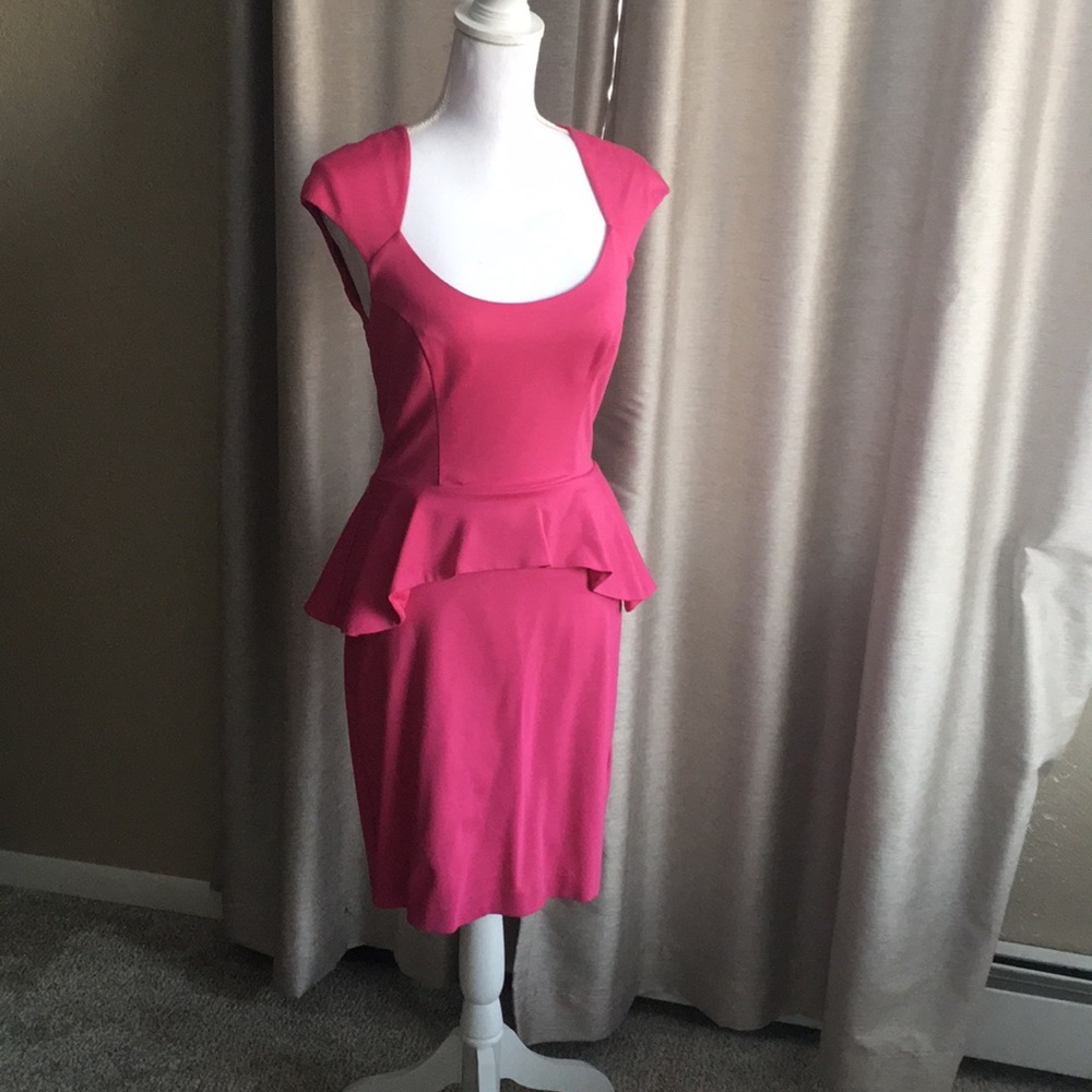 Hot pink peplum style midi dress